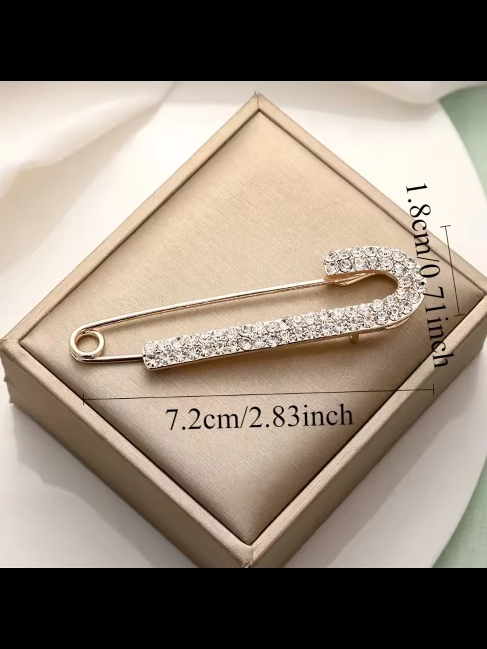 Gold-Tone Safety Pin Brooch with Clear Crystals